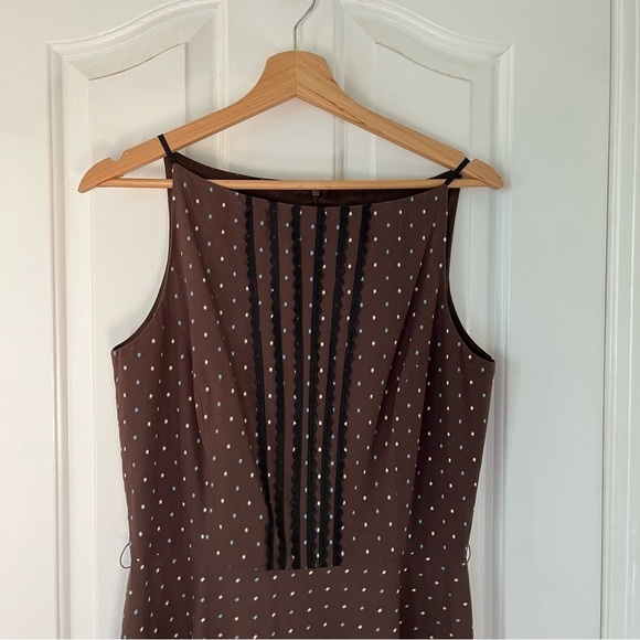 Helen Wang | 100% Silk Dress Polka Dot Brown Sz8 Lace Sleeveless - Picture 4 of 9